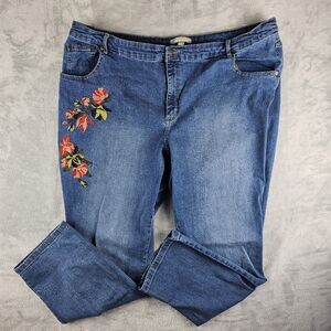Woman Within Embroidered Floral Blue Jeans Women's Size 24W